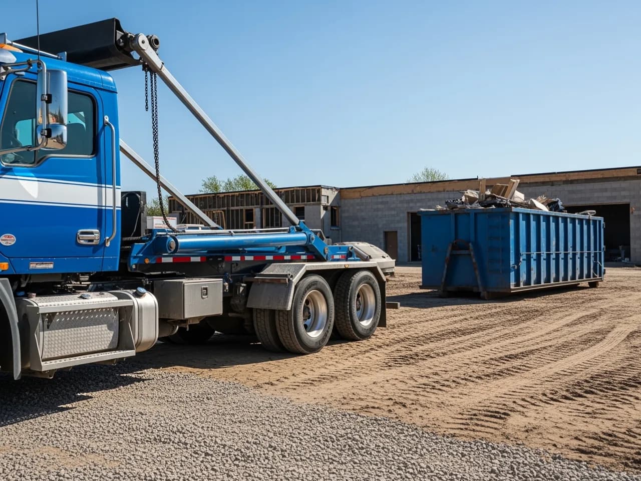 Kletz Dumpsters roll-off truck on a job site